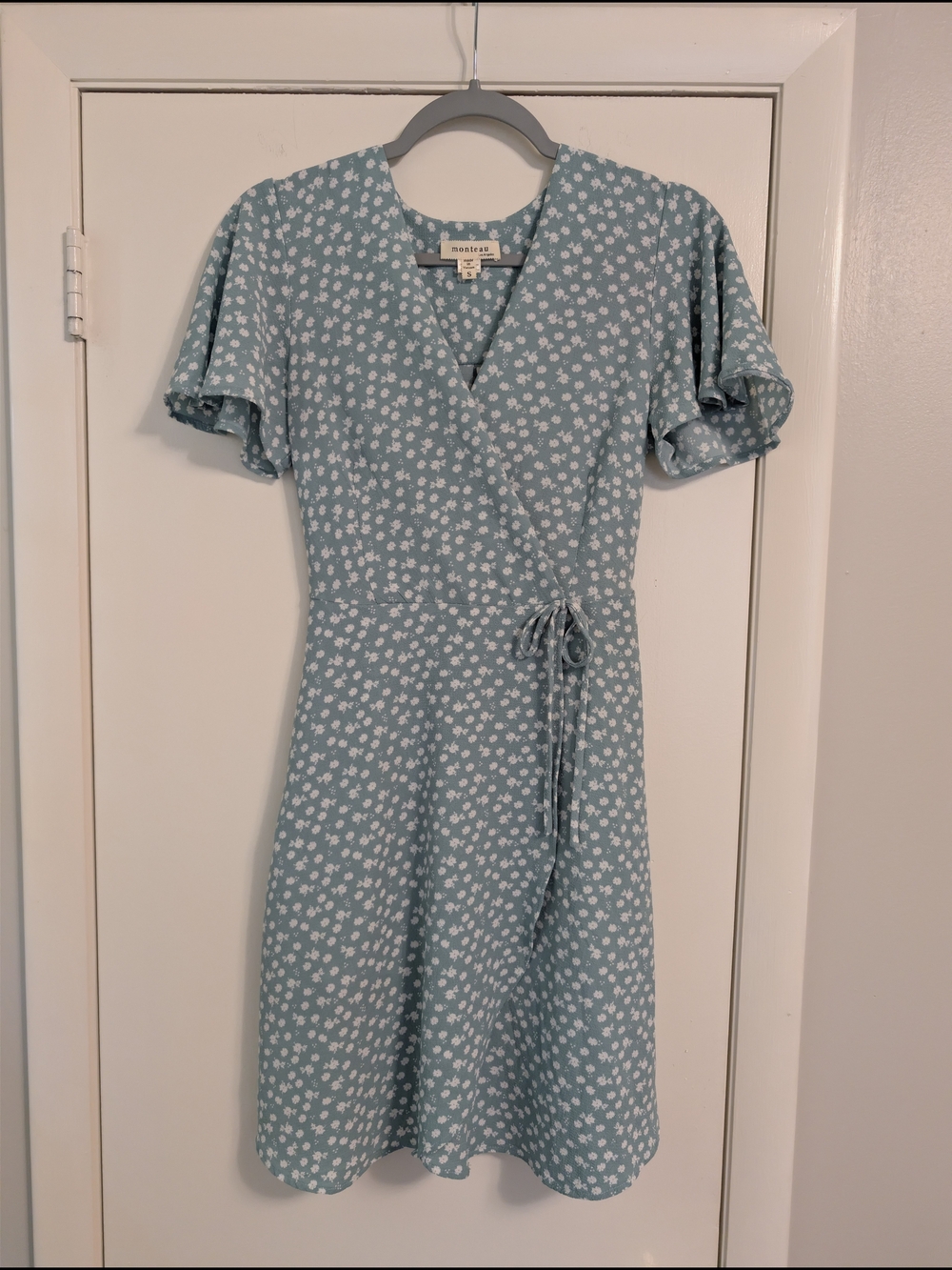 Monteau Women's Mint Floral Short Sleeve Wrap Dress - Size Small